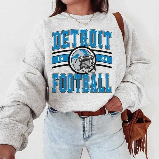 Vintage Lions Football Crewneck Sweatshirt , Detroit Vintage Football T-shirt Hometown Teams, Football Game Day Unisex Sweatshirt Cotton Fabric