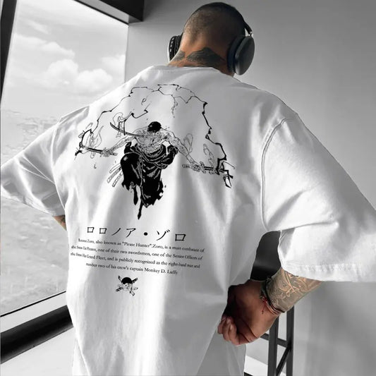 Vintage Manga Anime OP Swordsman Z0ro 2 Sides T-shirt, Punny Cartoon Zoro T-shirt, Japanese Anime 90s Graphic T-shirt, Zoro Anime T-shirt Tops Classic Menswear