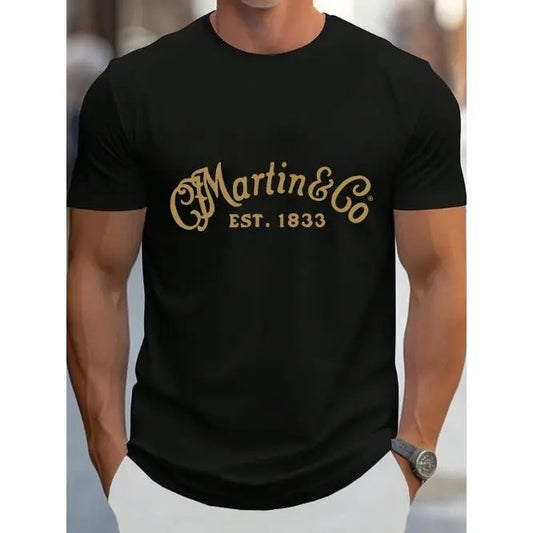 Vintage Martin Guitars Graphic Tee - Soft, Breathable, Absorbent Crew Neck T-Shirt for Men - Round Neck, Casual, Comfortable, Sweat-Wicking, Relaxed Fit, Graphic Print Tee Shirt Made in USA