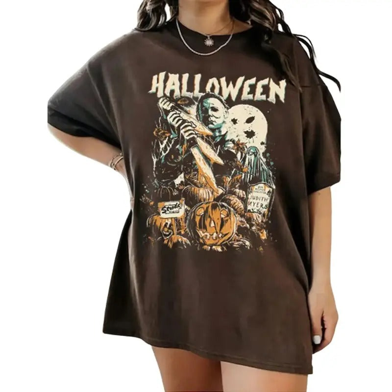 Vintage Michael Myers Halloween Horror Movies Cotton Unisex Womenswear Menswear Top Tshirt Check Medium