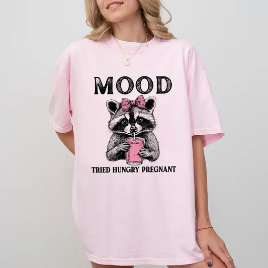 Vintage Mood Tried Hungry Pregnant Comfort Colors Shirt, Funny Raccoon Tee, Pregnant Girl T-Shirt, Meme Gift Tee Womenswear