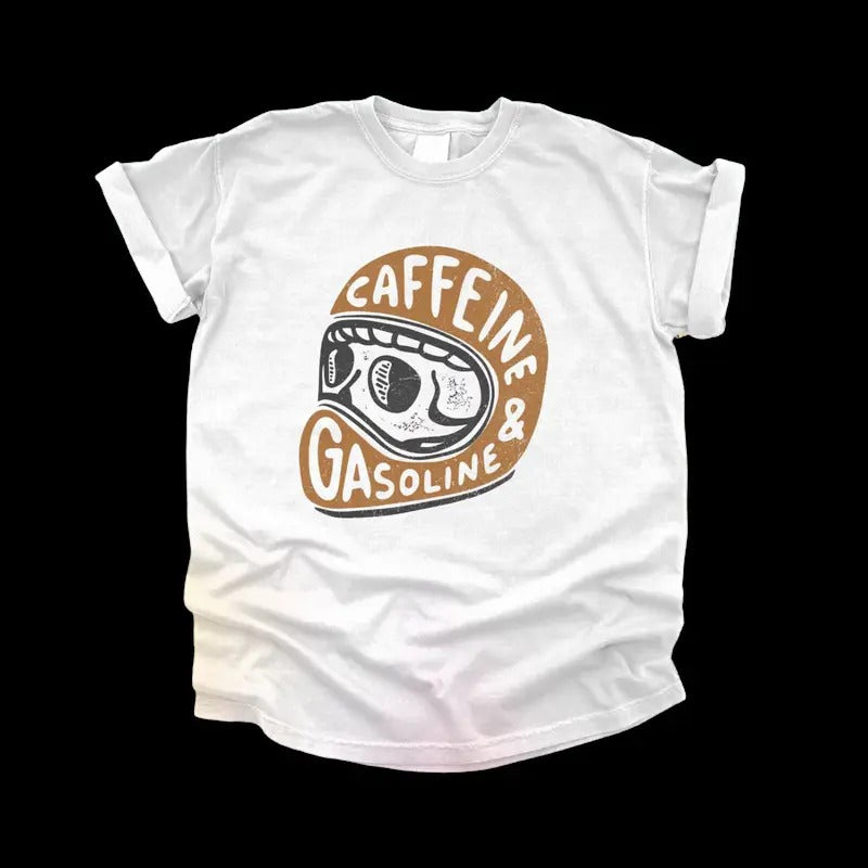 Vintage Motorcycle Racing Skull TShirt, Caffeine Gasoline, Retro Car Motocross Dirtbike Shirt, 90s Y2k Style
