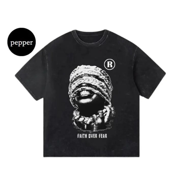 Vintage Mummy Faith Over Fear Graphic T-Shirt, Hoodie, Sweatshirt S-3XL, Streetwear & Underwear Round Neck  Fitted Summer