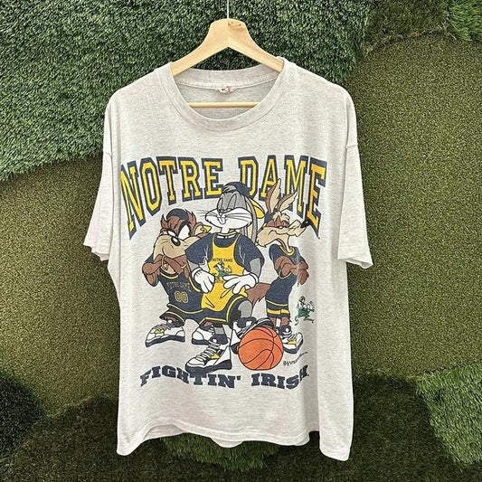 Vintage N0tre Dame Fighting Irish L00ney Tunes T-shirt Classic Cotton Menswear Top Embroidered Hoodie