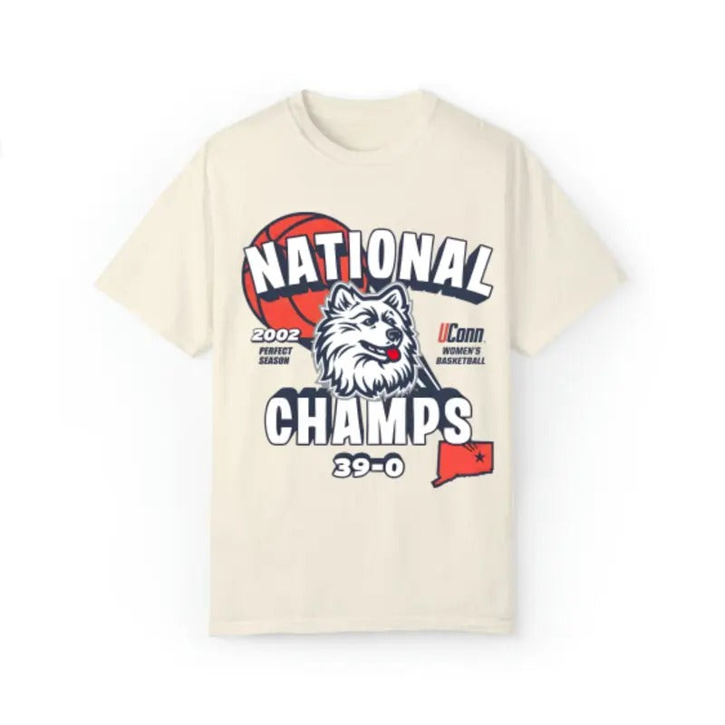 Vintage NCAA National Champs 2002 UConn Huskies T Shirt Top Classic Menswear