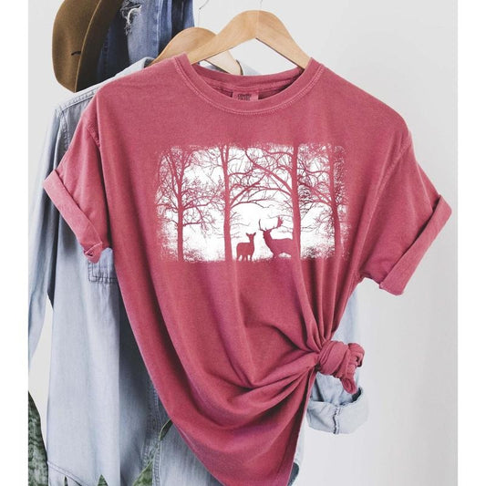 Vintage Nature Forest and Deer Silhouette Comfort Colors Tshirt
