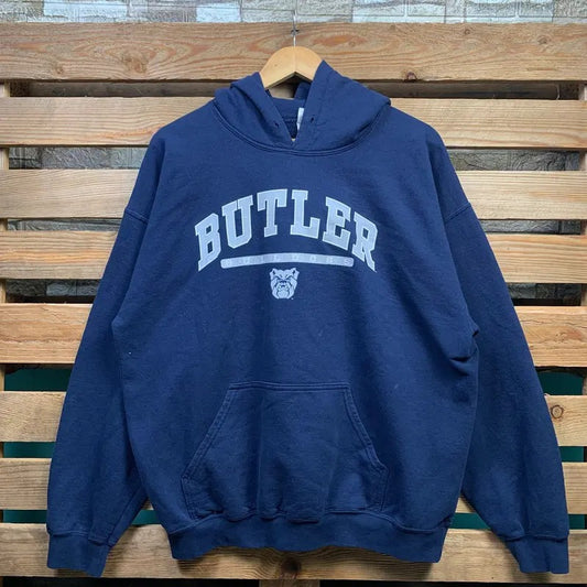 Vintage Ncaa Butler University Hoodie Butler Pullover Sweater Butler Hooded Jumper Butler University Graphic Print Navy Blue Large Oversize