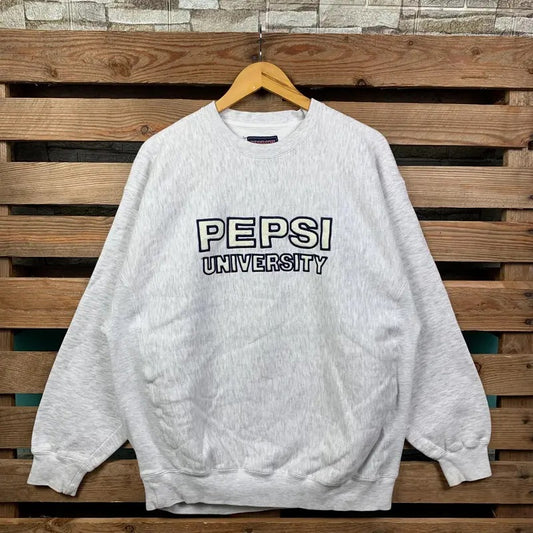 Vintage Ncaa Pepsi University Sweatshirt Pepsi Pullover Jumper Pepsi Crewneck Sweater Pepsi University Embroidery Logo Gray Colour Large