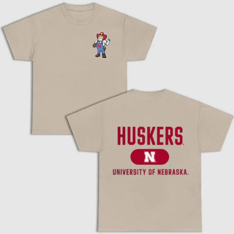 Vintage Nebraska Huskers Herbie Husker Football 2 Side T-shirt, NCAA Shirt, Vintage Football Shirt Top Classic Menswear