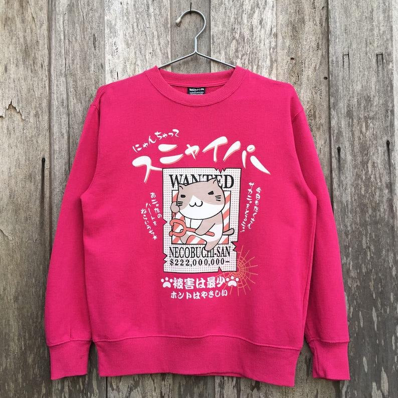 Vintage Necobuchi-San Sweatshirt Japanese Anime Crewneck Sweatshirt