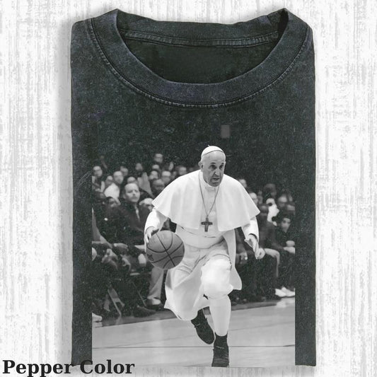 Vintage Papa Francis Playing Basketball Tshirt, RIP Papa Francis T-Shirt  Memorial Tribute Tee, Pope Francisco Vintage Style Shirt, Catholic Faith Shirt, In Loving Memory