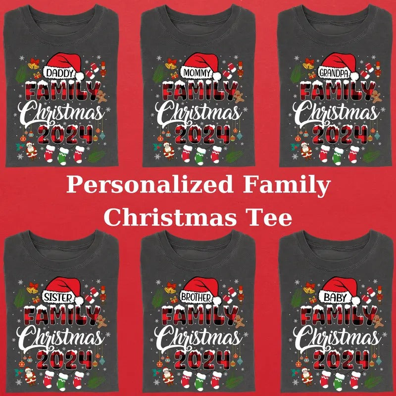 Vintage Personalized Christmas Family Graphic Tee - Custom Name Matching Family Xmas Shirt - Womenswear, Top