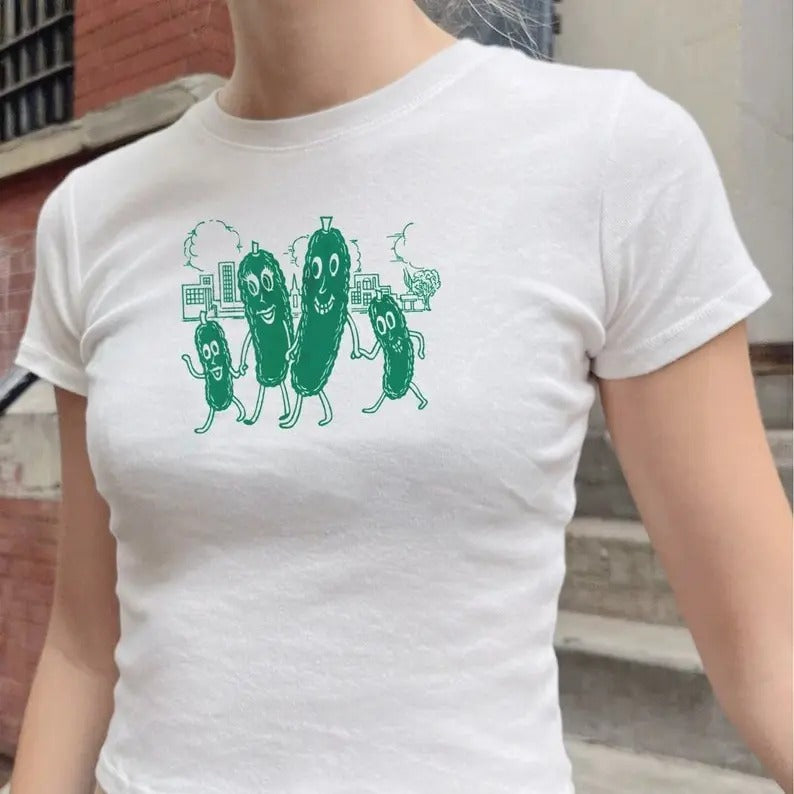 Vintage Pickle Baby Tee, Coquette, Pinterest Aesthetic, Retro Graphic Shirt, Y2K Baby Tee Cotton Fashion
