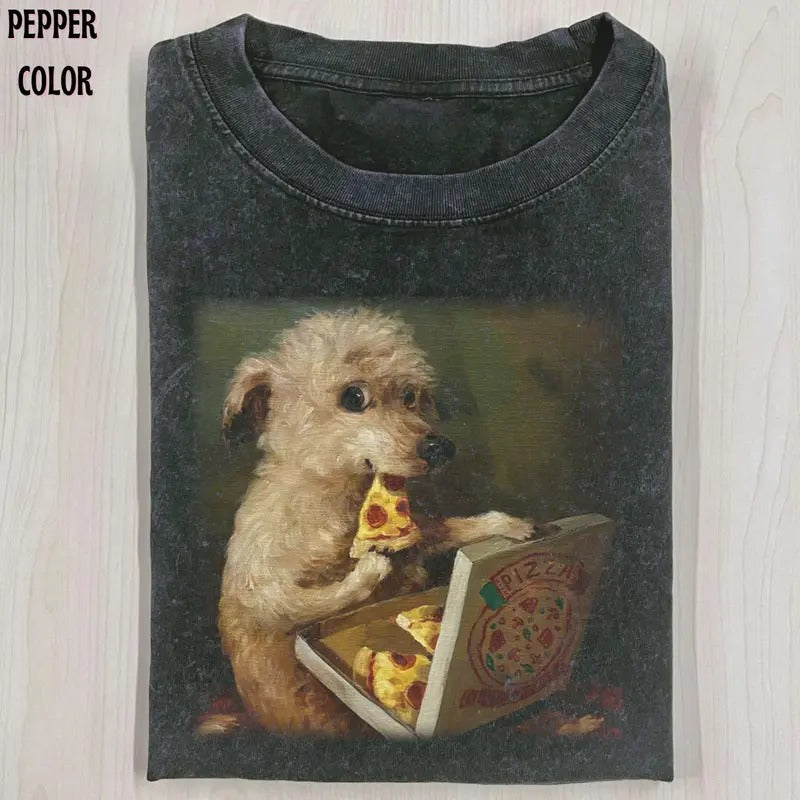 Vintage Pizz Lover T-Shirt for Women - Funny Dog Meme Graphic Tee - Streetwear, Tshirt