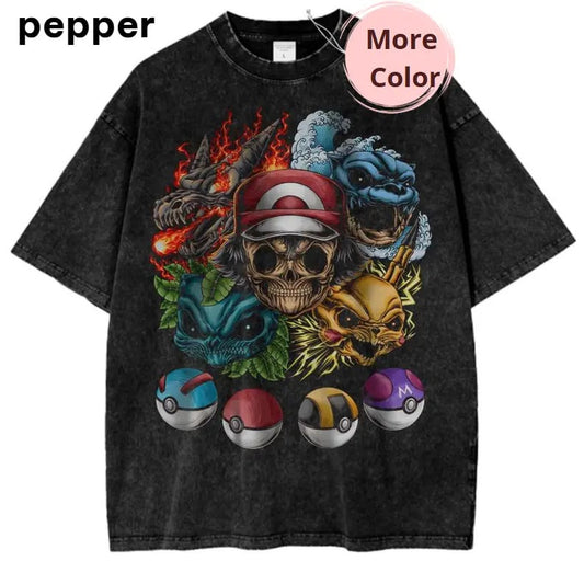 Vintage Pokemon Anime T-Shirt, PKM Graphic Tee for Fans, Anime Graphic Tee, Vintage T-Shirt Menswear Top Underwear Tshirt Shortsleeve Women