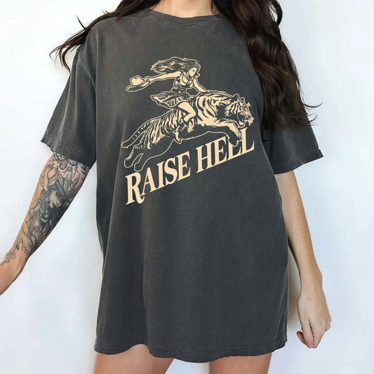 Vintage Raise Hell Comfort Colors Shirt, Retro Feminist T-shirt, Tiger Women Graphic Tee, Wild Spirits Clothing, Feminine Rage Outfits, Womenswear