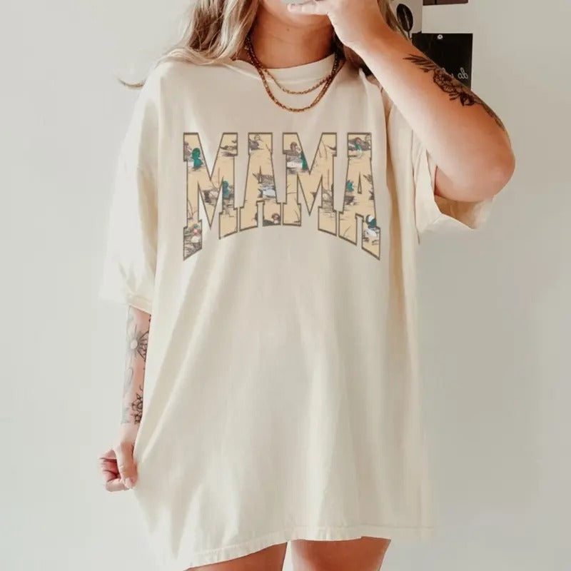 Vintage Retro Camo Mallard Hunting Mama Shirt, Duck Hunting Shirt, Mama of Hunters, Camo Mama Shirt, Hunting Season, Mom Life Tee
