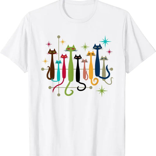 Vintage Retro Mid-Century Modern Look Cats 50s 60s Style T-Shirt | Unisex Cotton Tee Gift | Full Size