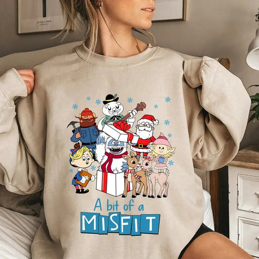 Vintage Rudolph Christmas Shirt, Retro A Bit Of A Misfit Sweatshirt, Merry Christmas Shirt, Funny Friends Shirt, Xmas Holiday Tee Shirt