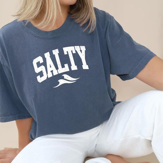 Vintage Salty Shirt, Retro Salty Summer Graphic Shirt, Trendy Beach Shirt, Hello Summer Tshirt, Basic Summer Shirt, Summer Vacation Tee, Summer Vibe Tops For Women, Holiday Beach Shirt, Comfy Cotton Womenswear, Oversized Cotton Fabric Relaxed Chic Style