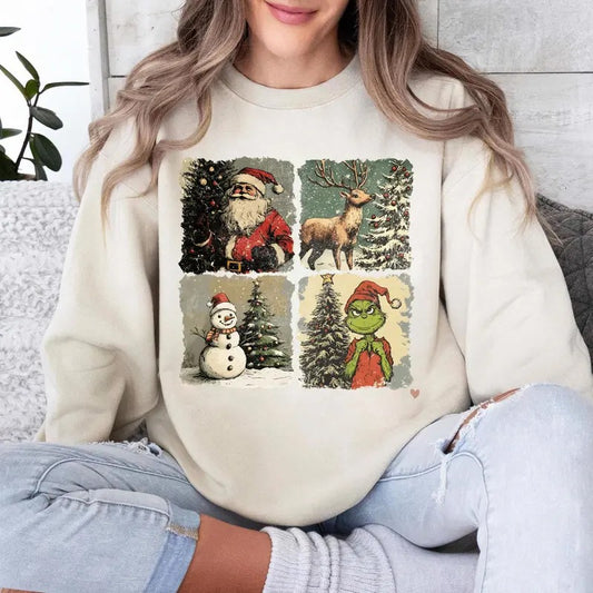 Vintage Santa Claus Merry Christmas Sweatshirt , Retro Christmas Shirt, Funny Christmas Tee, Women Xmas Shirt