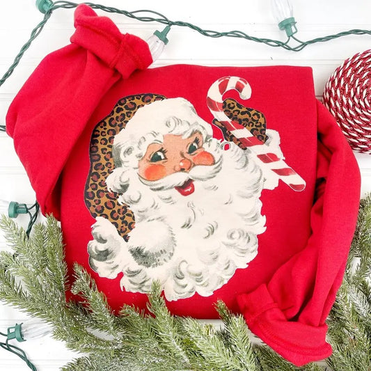 Vintage Santa Leopard Print Sweatshirt