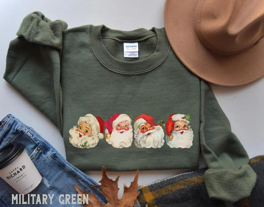Vintage Santas Christmas Sweatshirt for Women, Retro Santa Christmas Hoodie, Classic Holiday Crewneck Sweater, Matching Family Group Shirt