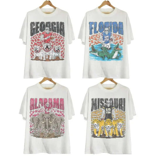 Vintage Skeleton College Football NCAA T-shirt, Vintage T-shirt All Teams NCAA, Classic Sport T-shirt, Gifts For Sport. Cotton