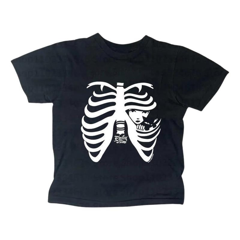 Vintage Sleketon Gothic Emo Girl Top Baby Tee, Y2k Top Women Streetwear, Grunge 2000s, Women Fitted T-Shirt