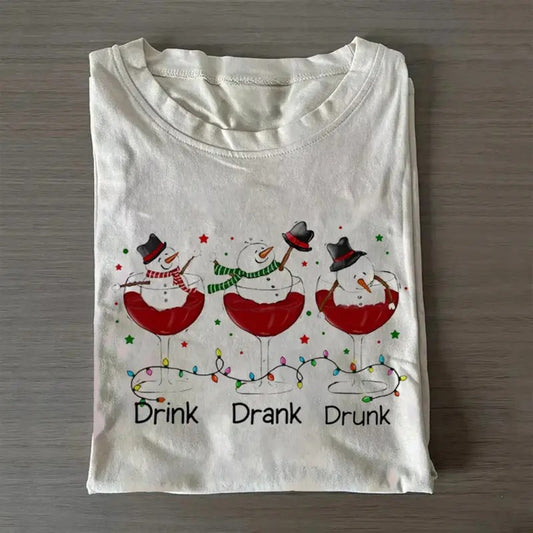 Vintage Snowman Drink Drank Drunk Graphic Tee - Funny Drinking Christmas Shirt - Merry Christmas - Santa Claus - Christmas Party Shirt - Christmas Gifts