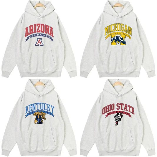 Vintage Sport Teams NCAA Collection Unisex Hoodie, Graphic Team Collection Hoodie, Gift For NCAA Fan, Ash Grey Color