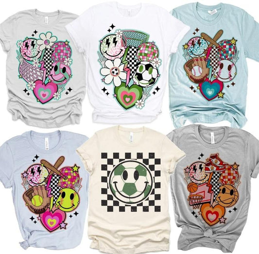 Vintage Sports Smiling Face t-Shirt Womens soccer shirt Football Smile Collage Tshirt football shirt girls Trending Comfy Tees graphic tees girl football tee Basketball Shirt Volleyball Pink t-shirt Retro Style Oversized Shirt Vintage  Top Womenswear