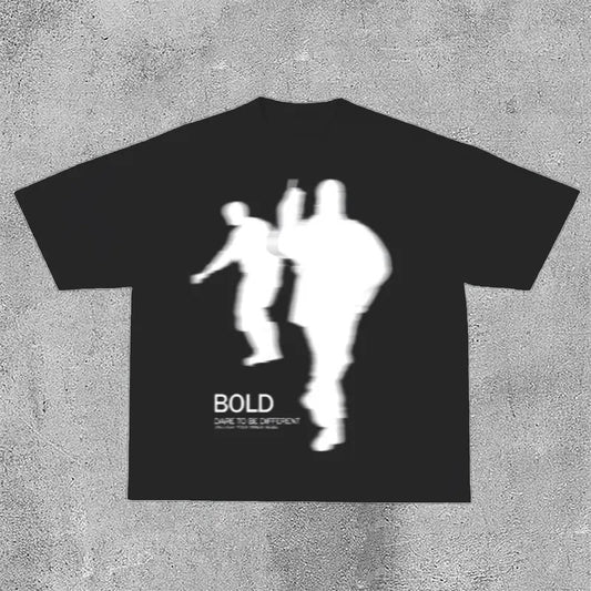 Vintage Street Portrait Graphic Print Cotton T-shirt