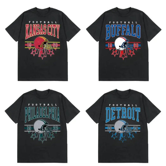 Vintage Style All Team Football T-Shirt in Black, Football Fan Gift, Game Day Shirt