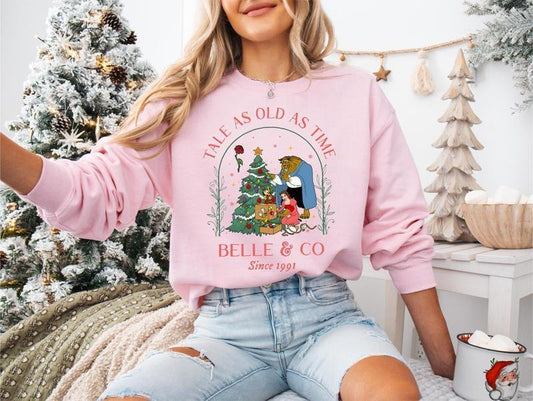 Vintage Tale As Old As Time Christmas Sweatshirt , Retro Christmas Sweatshirt, Belle & Co Christmas Sweatshirt, Christmas Hoodie, Xmas GiftBelle Books Shop Shirt
