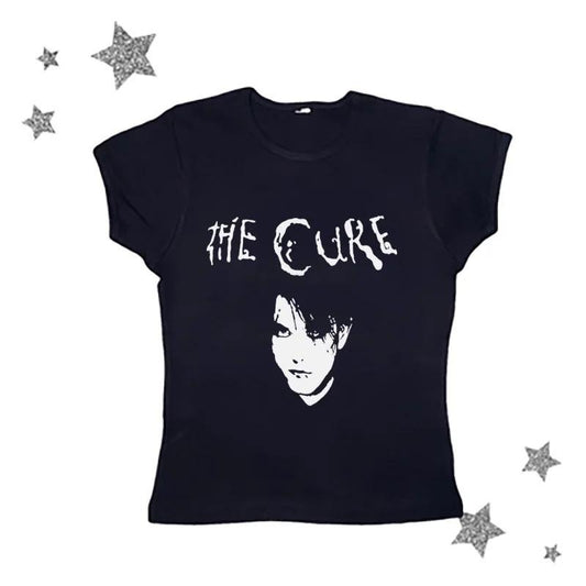 Vintage The Cure Baby Tee, Y2k Top Women Streetwear, Women Fitted T-Shirt, Gothic Emo Girl Top, Scene Clothing 2000s