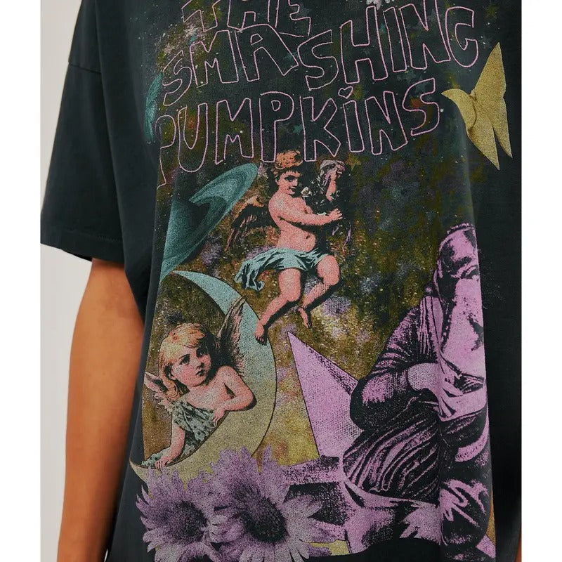 Vintage The Smashing Pumpkins World Tour T-Shirt, Retro Rock Band Tee, Double-Sided Graphic Design, Casual Streetwear, Unisex Cotton Shirt