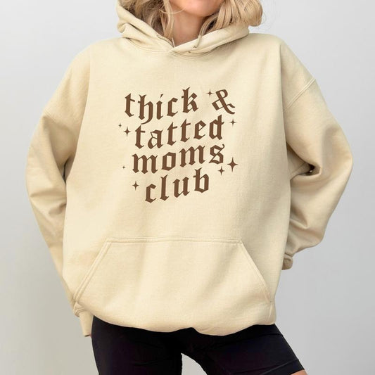 Vintage Thicc Tatted Moms Club Hoodie, Tattooed Mama Sweatshirt, Tattoo Hoodies for Mom, Retro Tattoos Are Trashy Pullover, Gift Ideas for Mommy, Comfy Long Sleeve Womenswear, Casual Women's Tops