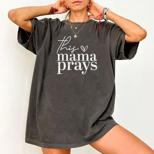 Vintage This Mama Prays T-shirt - Christian Mom Graphic Tee Comfort Colors, Trendy T-Shirt For Men And Women, Mother's Day Shirt, Oversized Tee