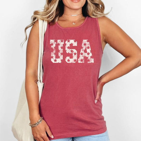 Vintage USA Stars, Fourth of July, America, Patriotic, USA Comfort Colors Tank Top, Women's Comfort Colors Tank Top