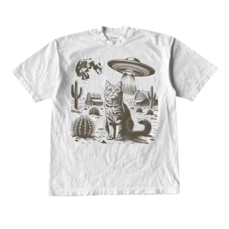 Vintage Ufo Western Cat Shirt, Retro Cat T-Shirt, Retro 90s Western TShirt, Rodeo Shirt, Wild West Kitten Shirt, Cat Lovers, Cat Gift, Menswear Top, Womnswear