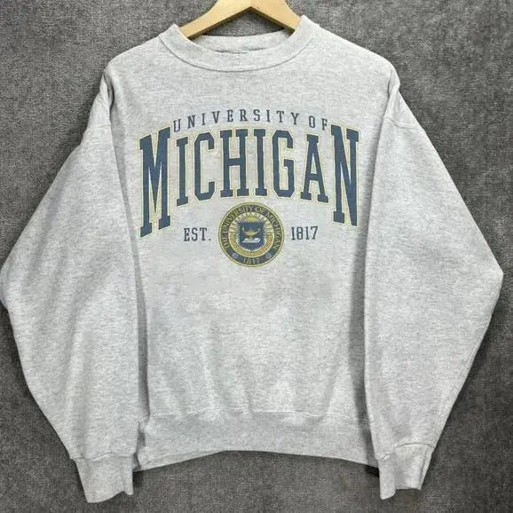 Vintage University Of Michigan Sweatshirts, Michigan University Men Women Shirt Classic Cotton Off-white Unisex Menswear Menswear