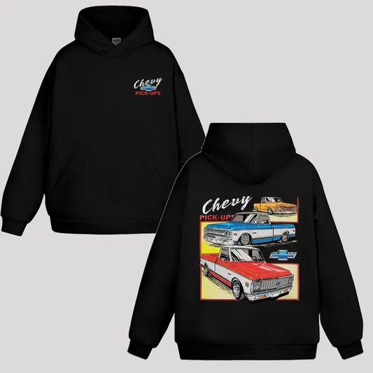 Vintage Vibe 2 Sides Chevy Classic Pick-ups Hoodie Obs Men's Cotton Sweatshirt Old School Hoodie Gift for Him Classic Car Casual Menswear