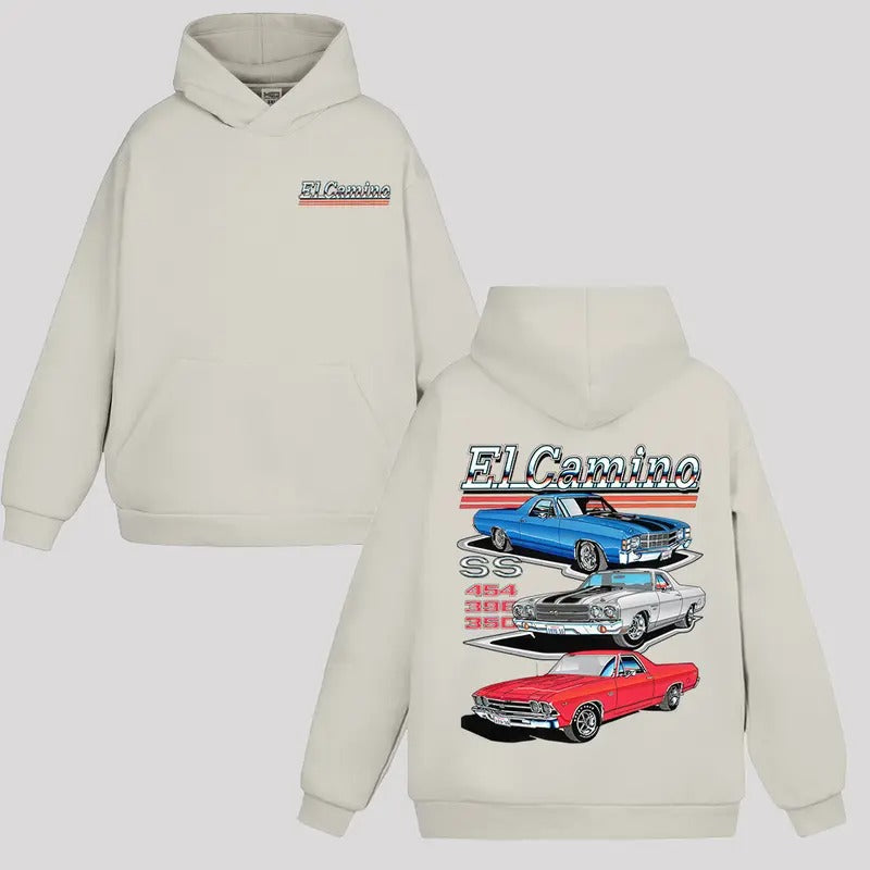 Vintage Vibe 2 Sides Chevy El Camino Hoodie Men's Cotton Hoodie Old School Sweatshirt Gift for Him Classic Car Casual Menswear