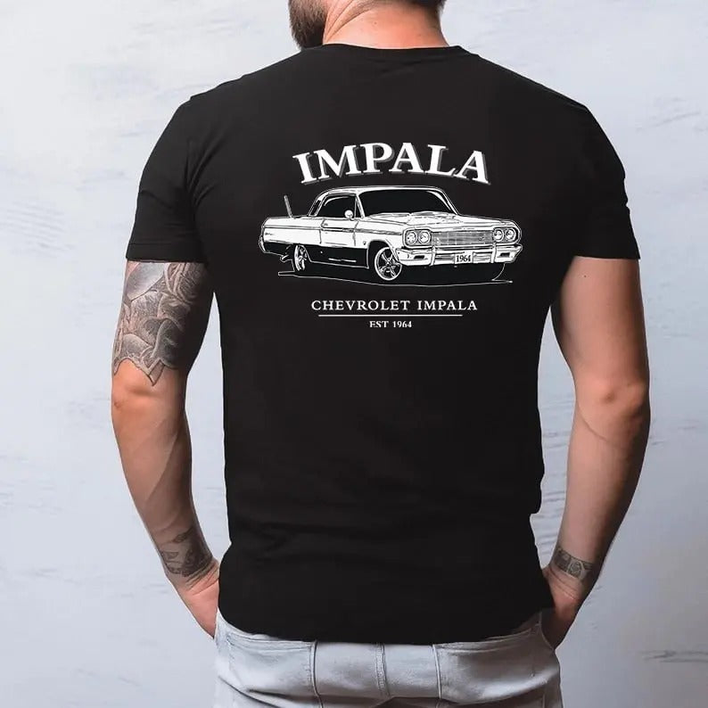 Vintage Vibe 2 Sides Chevy Impala 1964 Men's Cotton Tee Old School Chevy Tee Gift for Him Classic Ford Car Casual Menswear