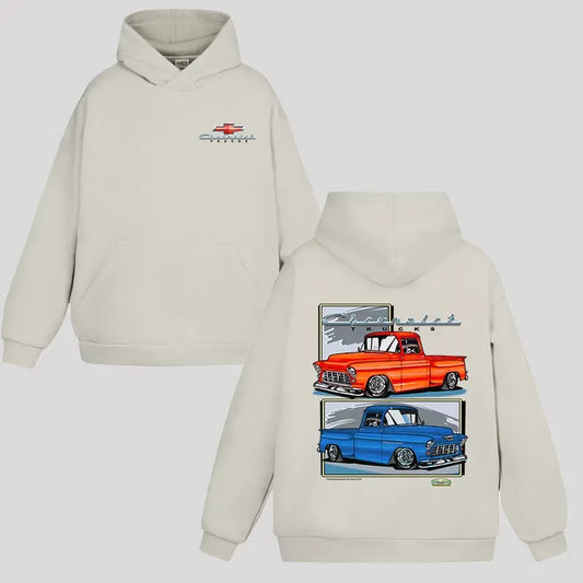 Vintage Vibe 2 Sides Chevy Trucks Obs 55-59 Hoodie Men's Cotton Sweatshirt Old School Hoodie Gift for Him Classic Car Casual Menswear Top Dress