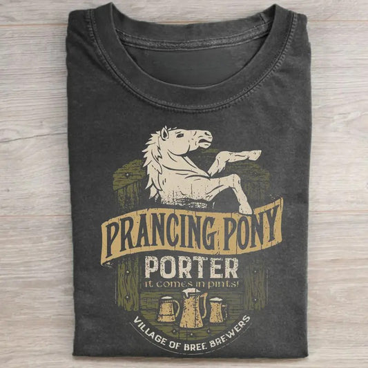 Vintage Village of Bree Brewers Graphic Tee - Prancing Pony Porter Shirt -  The Lord of The Rings Movie Shirt - Funny Beers of Middle Earth Tee - Iconic Movie Scenes Tee Menswear Top