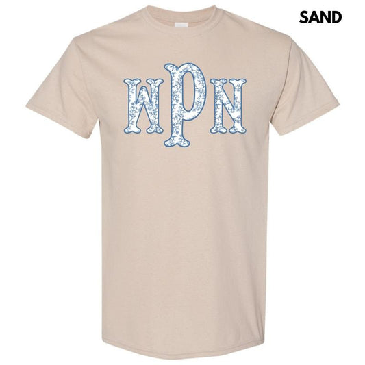 Vintage Vines Blue Monogram Gildan Short Sleeve T-Shirt 'NLB'