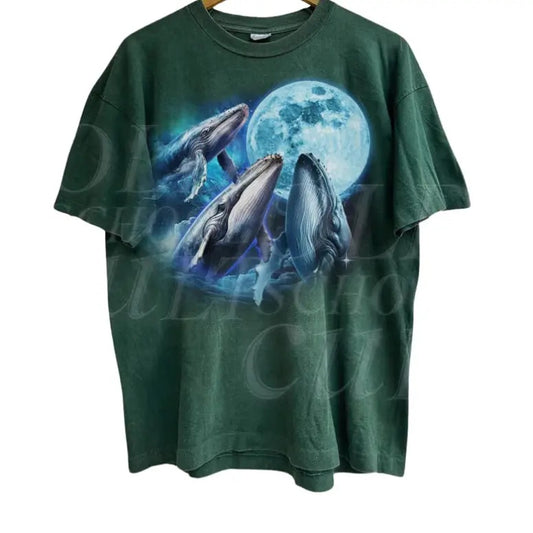 Vintage Whale Moon Graphic T-shirts, Retro Ocean Sea Life Tshirt, Whale Wild Life Lovers, meme, Ocean Lovers, Oversized Y2k Washed Sea Animal Tee