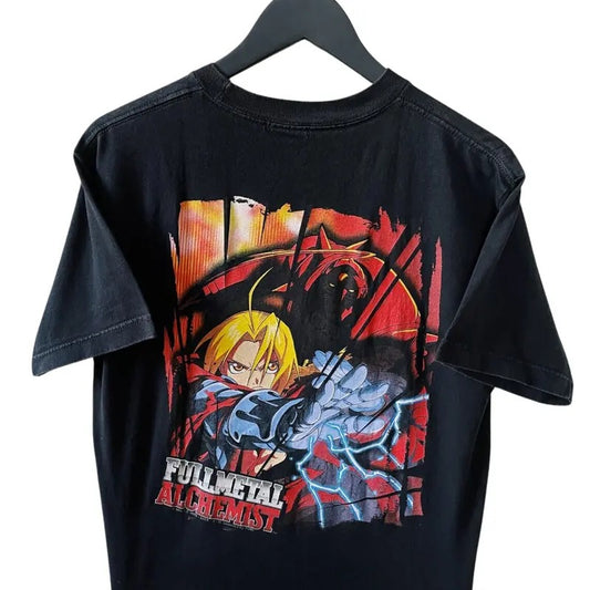 Vintage Y2K 2004 FMA Full Metal Alchemist Edward & Alphonse Elric T-shirt Black Men's, Anime Shirt, Gift FOr Fan, Gift For Him, Gift For Her, Tshirt Top Menswear Underwear Streetwear Tropical Round Neck Crewneck Human